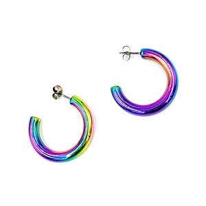 Stainless Steel Thick Chunky Hoops 30mm - Titanium Rainbow Color